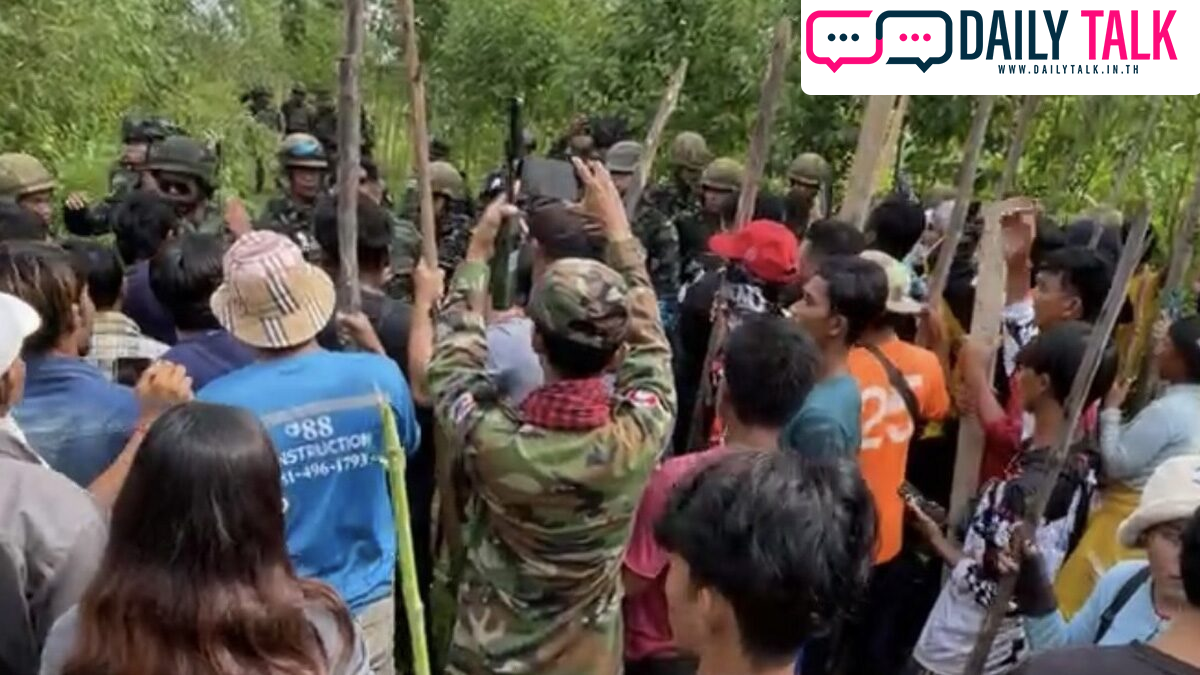 บ้านหนองจาน กัมพูชา ใช้โล่มนุษย์ ถือท่อนไม้ ประจันหน้า ทหารไทย